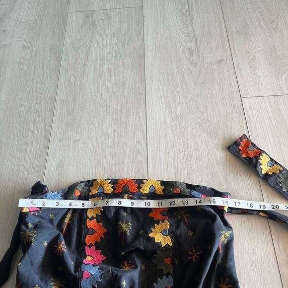 Anthropologie Farm Rio Embroidered Dress Strapless Black Folklore Size m petite - Picture 3 of 11